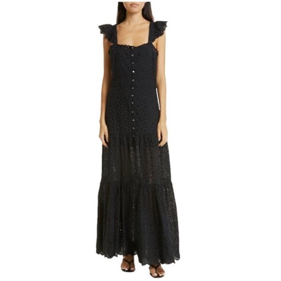 Veronica Beard Black Aislin Eyelet Cotton Maxi Dress Size 0 NWT $648 - Picture 2 of 4